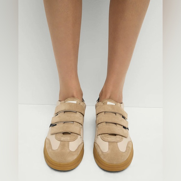 VERONICA BEARD Reagan Retro Velcro Sneakers Canvas Suede Sand/Eclipse Womens 7.5 - Picture 3 of 15